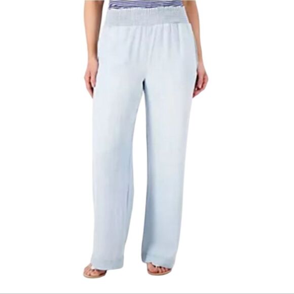 Side Stitch Los Angeles Smocked-Waist Wide-Leg Riviera Wash Light Blue size L - Picture 1 of 12